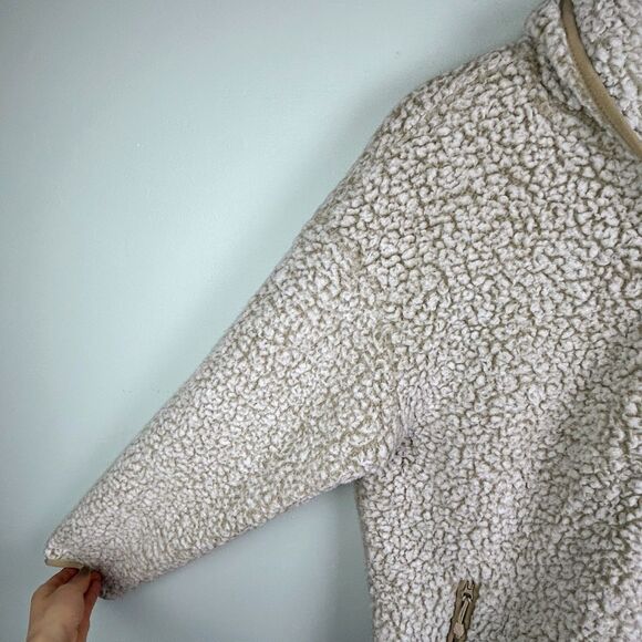 Eddie Bauer Quarter Zip Blue Sherpa Fleece Pullover Hoodie Sweatshirt Beige M - Picture 4 of 9